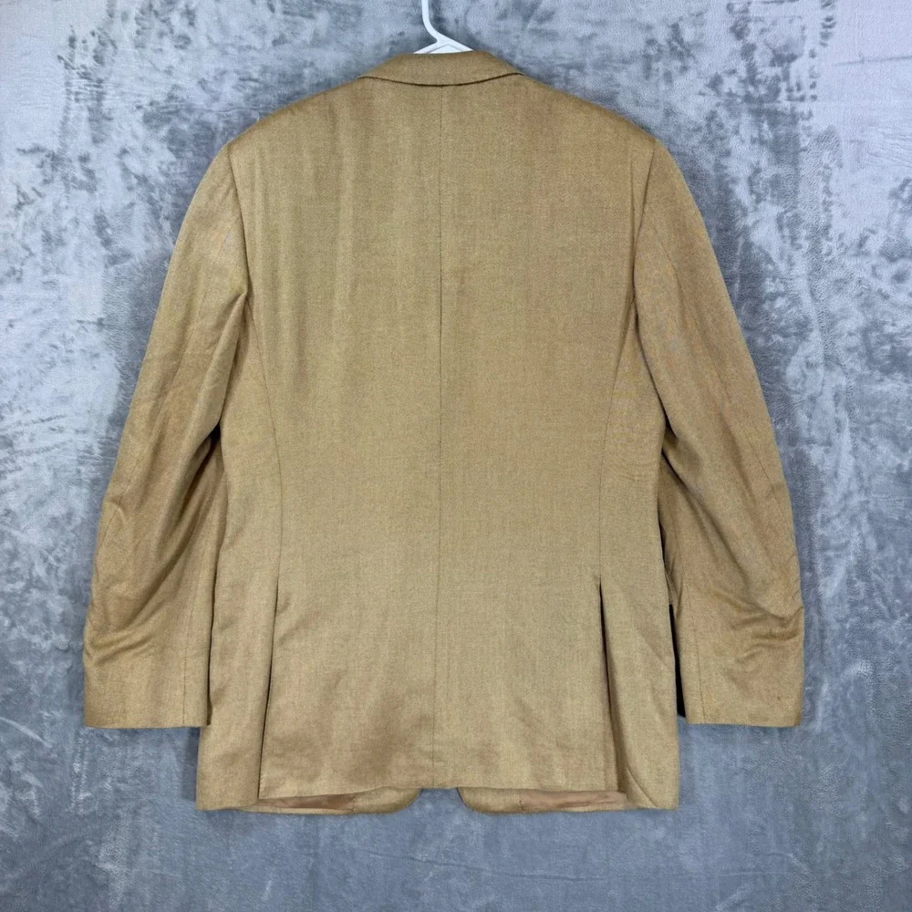 Canali Mens 3 Button Blazer Sport Coat Size 52 L Tan Bamboo Rayon Saks Fifth Ave